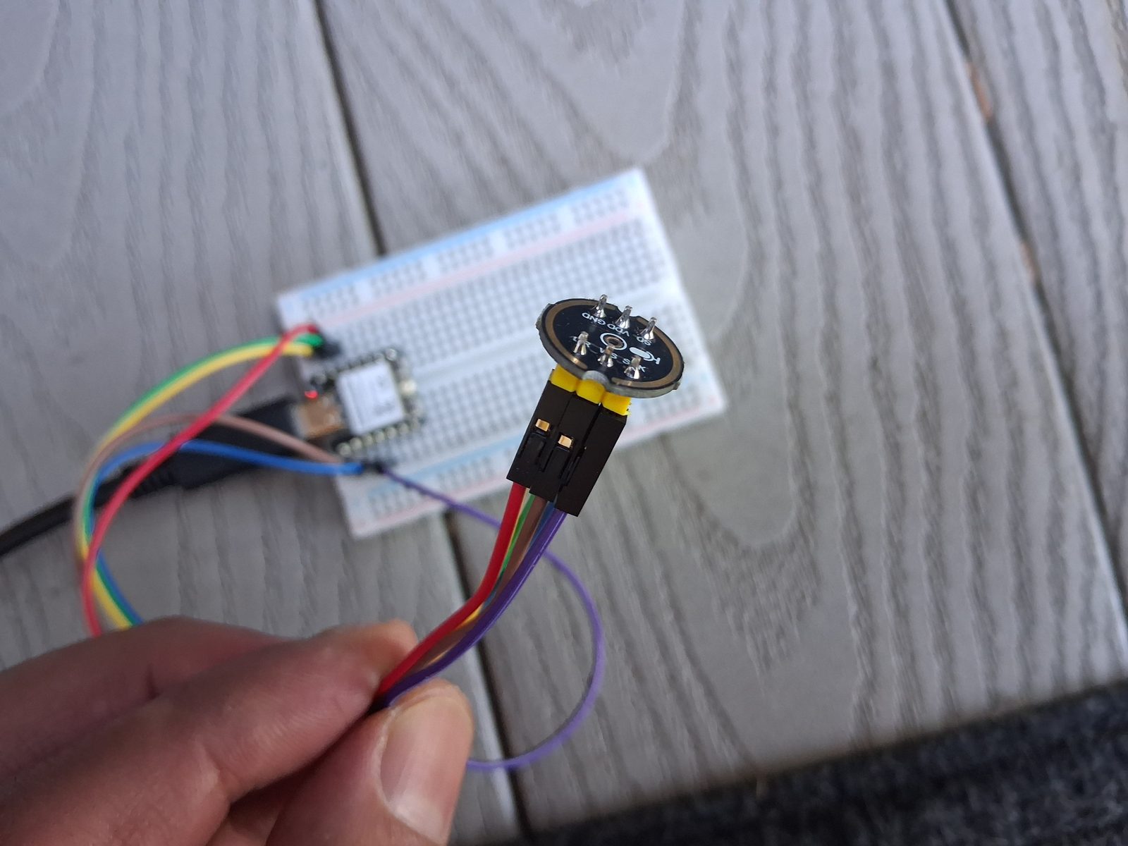 Close-up of INMP441 microphone wiring